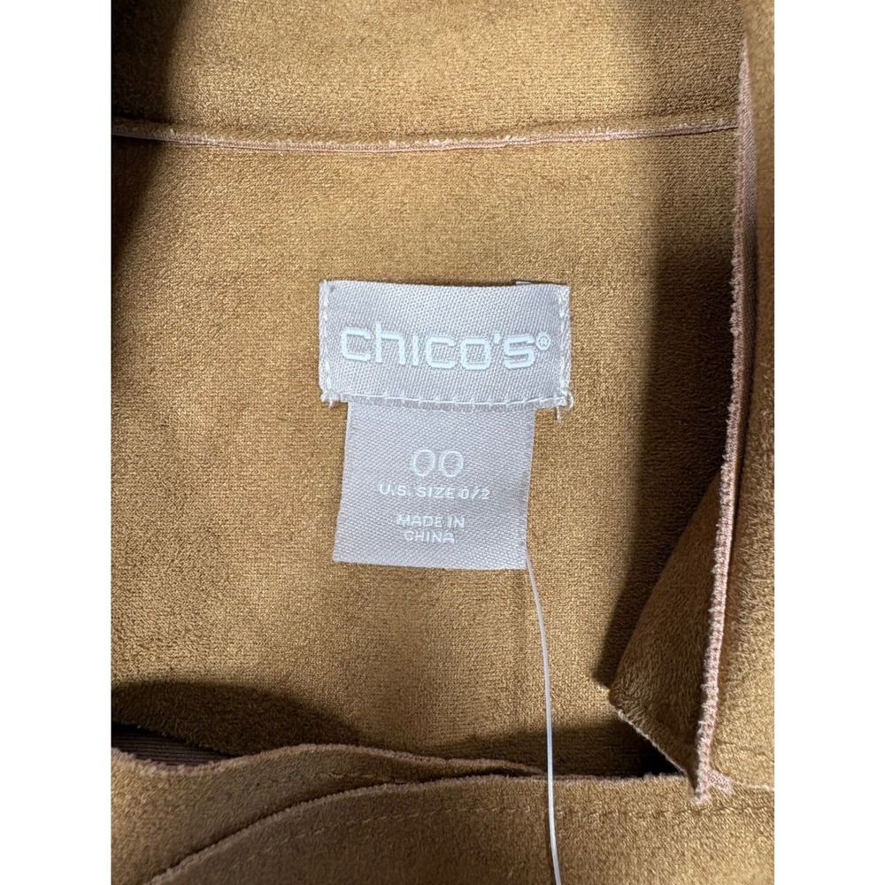 Chico's Scuba Suede Trench Coat Floral Tiger Print Brown Size 00 XS New Artsy - Picture 8 of 16